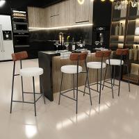 Kit 04 Banquetas Baixa Cozinha Sala Jantar Milão L02 Couríssimo Marrom Linho Champagne - 5