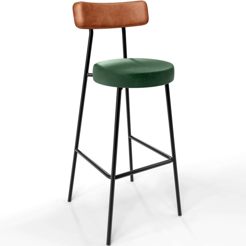 Kit 03 Banquetas Alta Bar Cozinha Sala Jantar Milão L02 Couríssimo Camel Facto Verde - 2