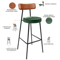 Kit 03 Banquetas Alta Bar Cozinha Sala Jantar Milão L02 Couríssimo Camel Facto Verde - 6