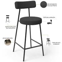Kit 04 Banquetas Baixa Para Cozinha Sala De Jantar Bancada Milão L02 Bouclê Preto - 3