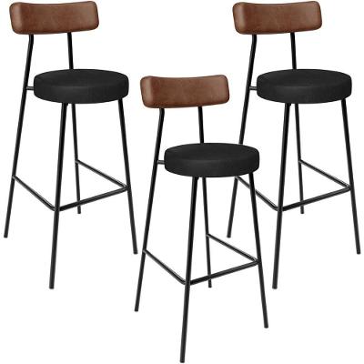 Kit 3 Banquetas Alta Bar Cozinha Milão L02 Assento Courino Estrutura Aço Encosto Fixo Marrom
