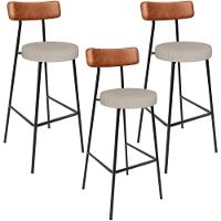 Kit 03 Banquetas Alta Bar Cozinha Sala De Jantar Milão L02 Couríssimo Camel Linho Bege - 1