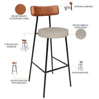 Kit 03 Banquetas Alta Bar Cozinha Sala De Jantar Milão L02 Couríssimo Camel Linho Bege - 3