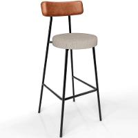 Kit 03 Banquetas Alta Bar Cozinha Sala De Jantar Milão L02 Couríssimo Camel Linho Bege - 6