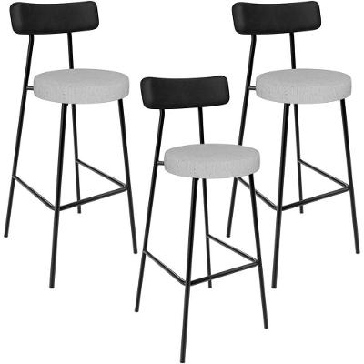 Kit 03 Banquetas Alta Bar Cozinha Sala De Jantar Milão L02 Couríssimo Preto Linho Cinza
