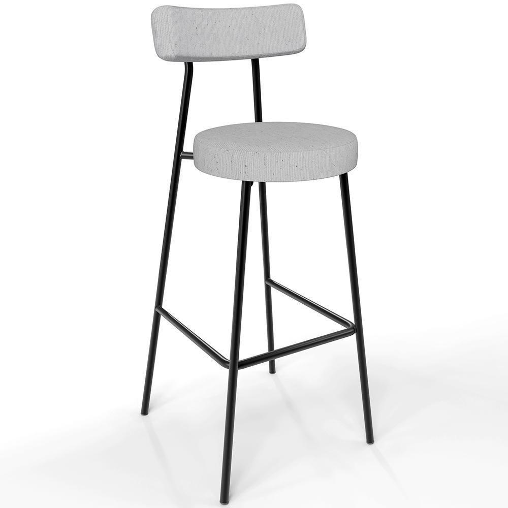 Kit 03 Banquetas Altas Cozinha Bar Sala De Jantar Em Aço Milão L02 Linho Cinza - 5