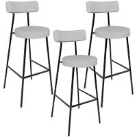 Kit 03 Banquetas Altas Cozinha Bar Sala De Jantar Em Aço Milão L02 Linho Cinza - 1