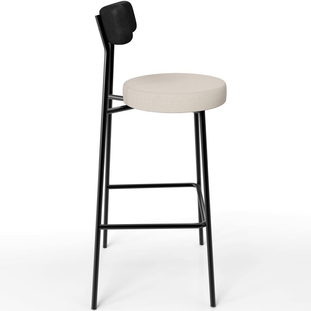 Kit 03 Banquetas Alta Bar Cozinha Sala De Jantar Milão L02 Couríssimo Preto Linho Cru - 8