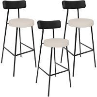 Kit 03 Banquetas Alta Bar Cozinha Sala De Jantar Milão L02 Couríssimo Preto Linho Cru - 1