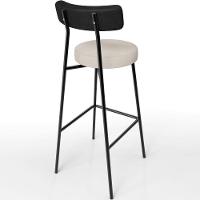 Kit 03 Banquetas Alta Bar Cozinha Sala De Jantar Milão L02 Couríssimo Preto Linho Cru - 3