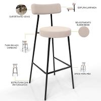 Kit 03 Banquetas Altas Cozinha Bar Sala De Jantar Em Aço Milão L02 Suede Bege - 5