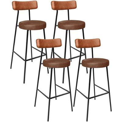 Kit 4 Banquetas Alta Bar Milão L02 Assento Courino Base Aço Encosto Fixo Marrom
