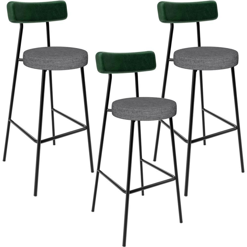 Kit 03 Banquetas Alta Bar Cozinha Sala Jantar Milão L02 Facto Verde Linho Cinza Escuro - 1