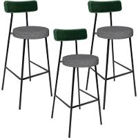 Kit 03 Banquetas Alta Bar Cozinha Sala Jantar Milão L02 Facto Verde Linho Cinza Escuro - 1