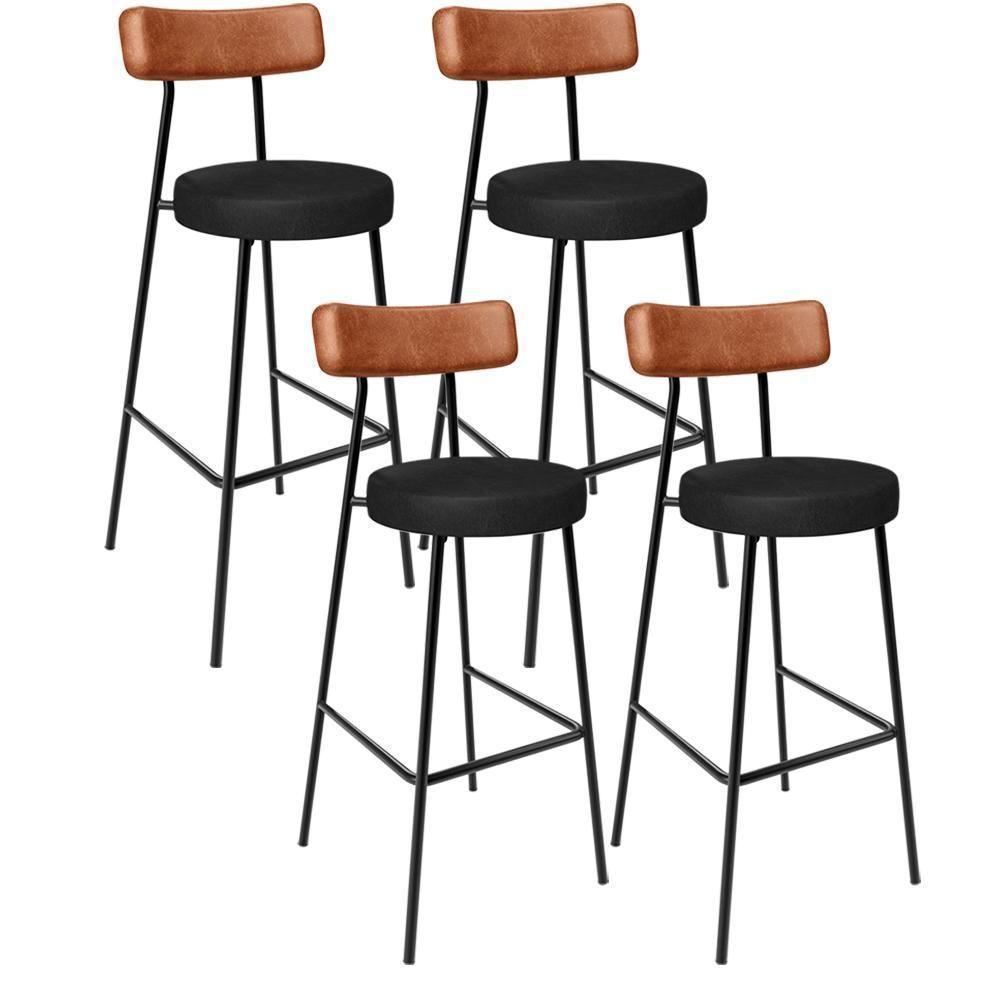 Kit 04 Banquetas Alta Bar Cozinha Sala De Jantar Milão L02 Couríssimo Camel Preto - 1