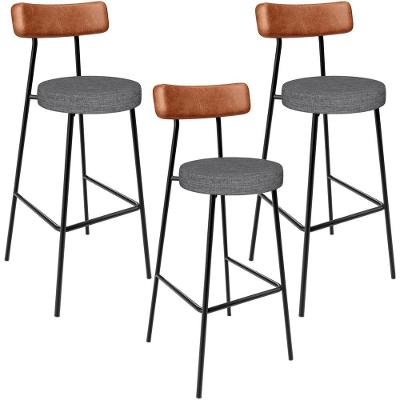 Kit 03 Banquetas Alta Bar Cozinha Sala Jantar Milão L02 Couríssimo Camel Cinza Escuro