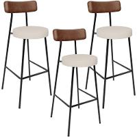 Kit 03 Banquetas Alta Cozinha Bar Sala De Jantar Milão L02 Couríssimo Marrom Linho Cru - 1