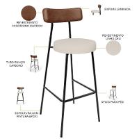 Kit 03 Banquetas Alta Cozinha Bar Sala De Jantar Milão L02 Couríssimo Marrom Linho Cru - 8