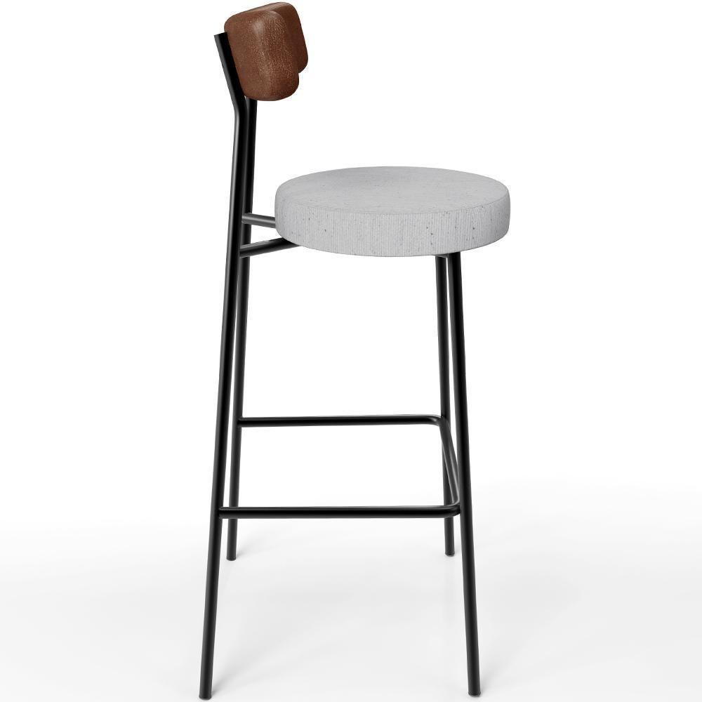 Kit 03 Banquetas Alta Bar Cozinha Sala Jantar Milão L02 Couríssimo Marrom Linho Cinza - 5