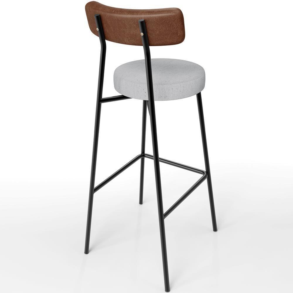 Kit 03 Banquetas Alta Bar Cozinha Sala Jantar Milão L02 Couríssimo Marrom Linho Cinza - 8