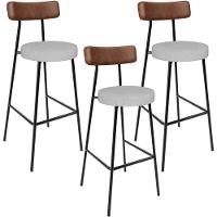 Kit 03 Banquetas Alta Bar Cozinha Sala Jantar Milão L02 Couríssimo Marrom Linho Cinza - 1