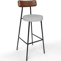 Kit 03 Banquetas Alta Bar Cozinha Sala Jantar Milão L02 Couríssimo Marrom Linho Cinza - 6