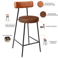 Kit 03 Banquetas Baixa Cozinha Sala Jantar Bancada Milão L02 Couríssimo Camel Marrom - 8