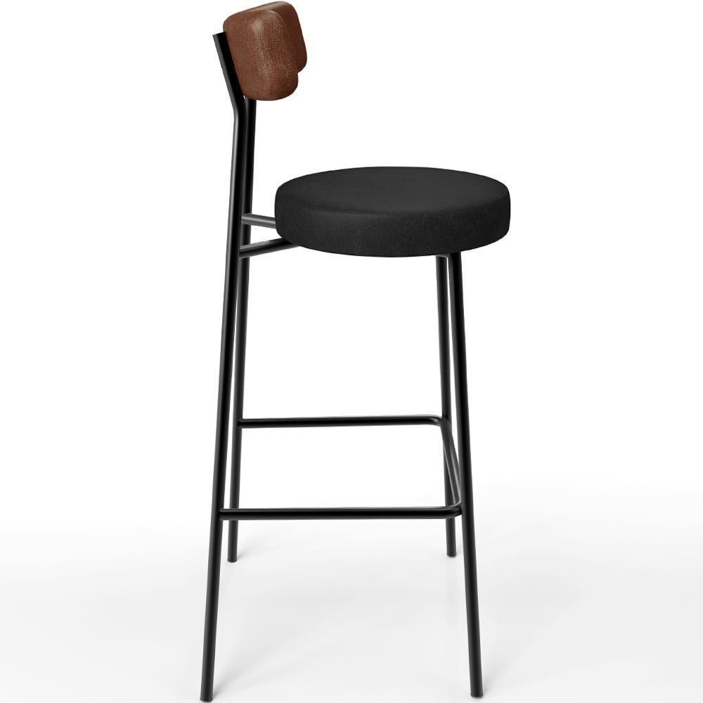 Kit 04 Banquetas Alta Bar Cozinha Sala De Jantar Milão L02 Couríssimo Marrom Preto - 2