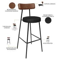 Kit 04 Banquetas Alta Bar Cozinha Sala De Jantar Milão L02 Couríssimo Marrom Preto - 3