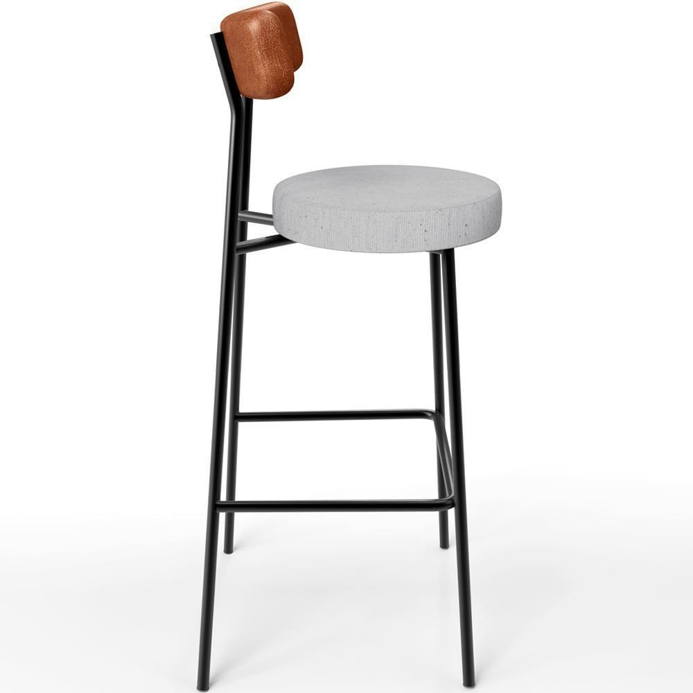 Kit 03 Banquetas Alta Cozinha Sala De Jantar Aço Milão L02 Couríssimo Camel Linho Cinza - 2