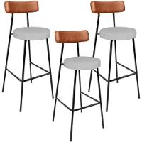 Kit 03 Banquetas Alta Cozinha Sala De Jantar Aço Milão L02 Couríssimo Camel Linho Cinza - 1