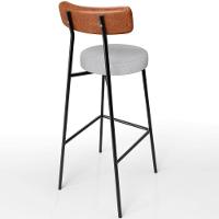 Kit 03 Banquetas Alta Cozinha Sala De Jantar Aço Milão L02 Couríssimo Camel Linho Cinza