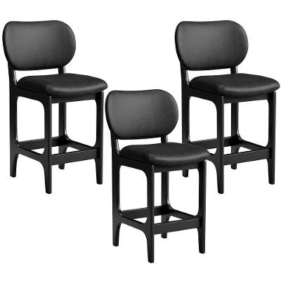 Kit 3 Banquetas Baixa Betta L02 Courino Assento Fixo com Encosto Madeira Preto