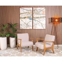 Conjunto 2 Poltronas Estofadas Para Sala Em Madeira Maciça Cléo Cinza Claro - Straub Web - 1