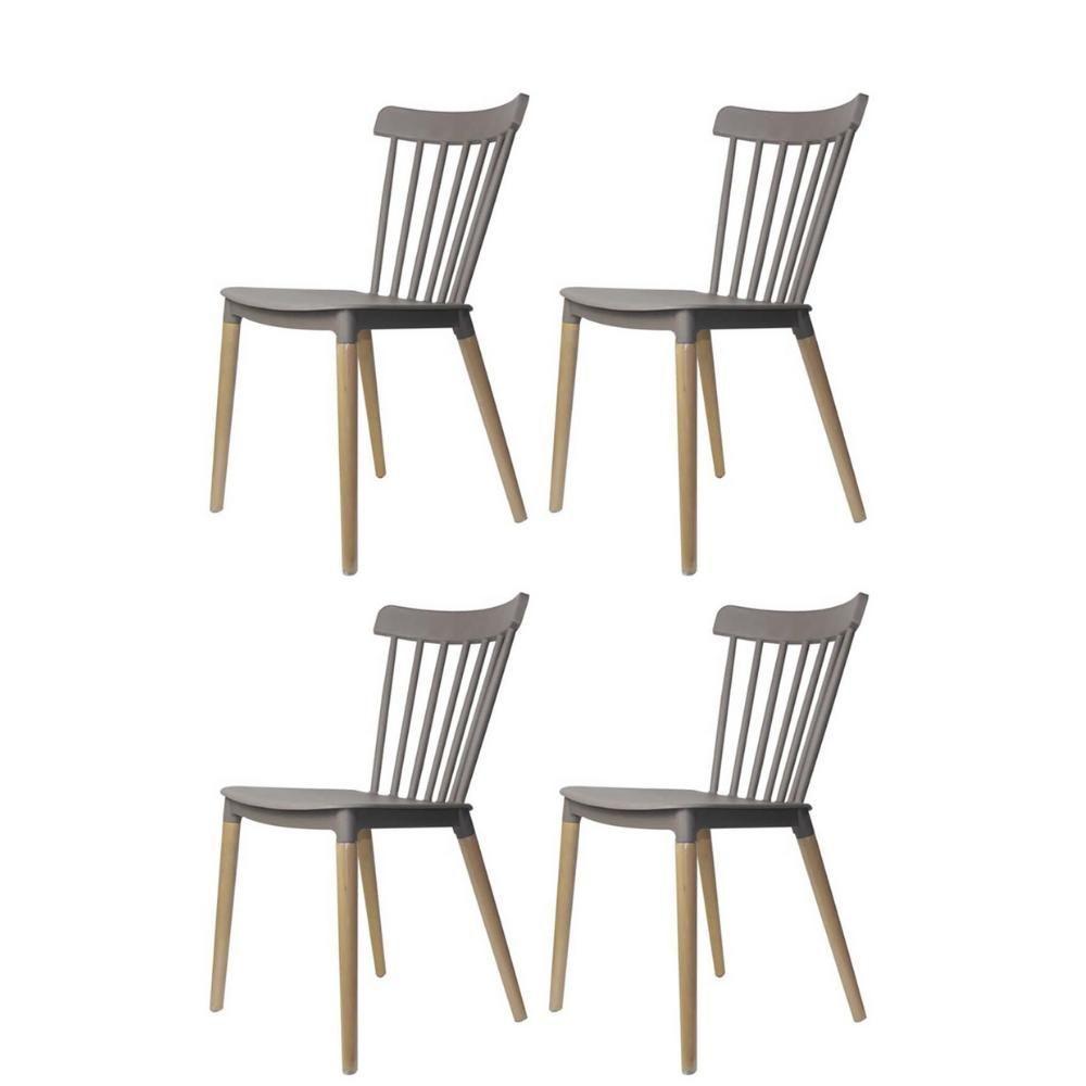 Kit 4 Cadeiras Janaína Midi Rivatti Polipropileno Cinza Escuro Base Madeira - 1