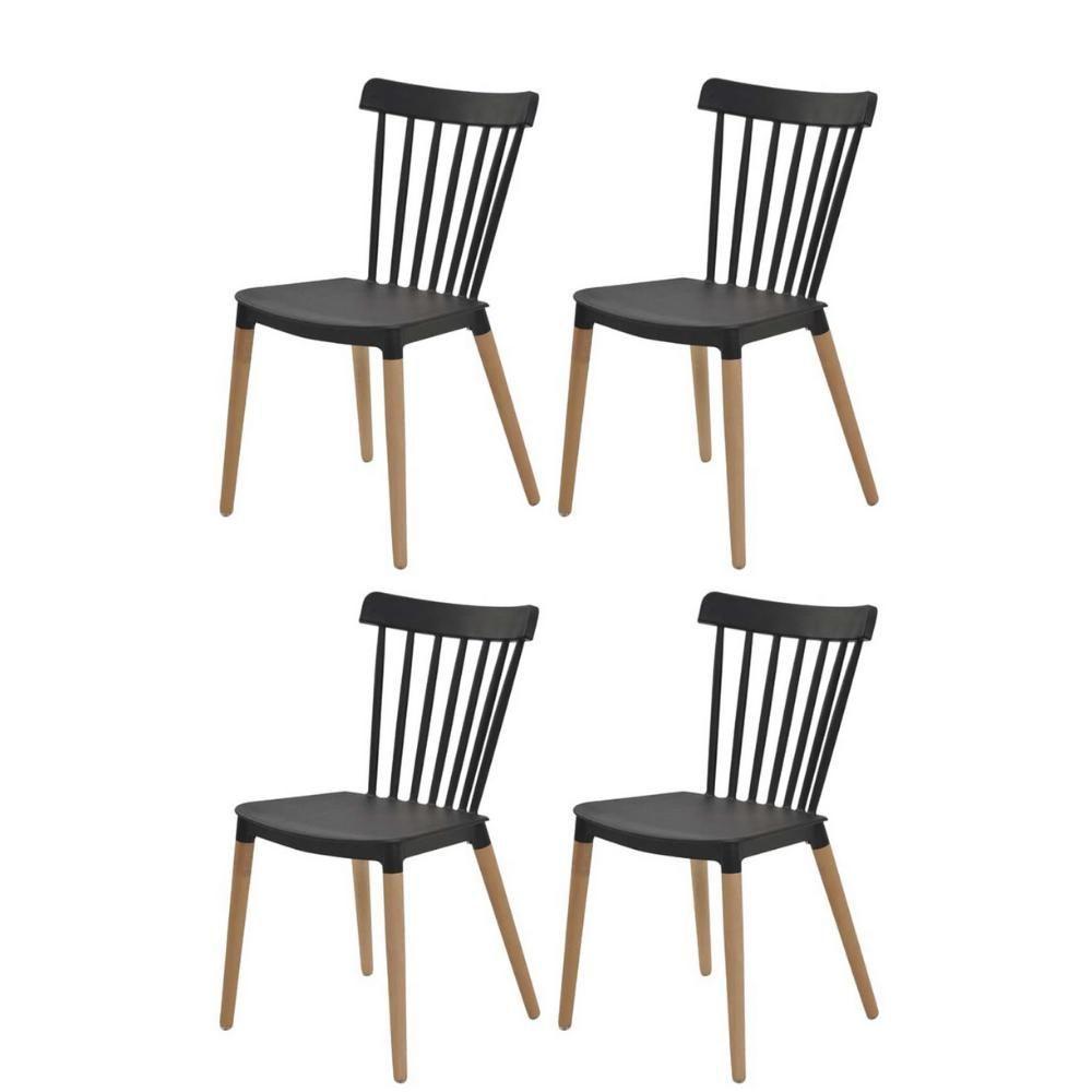Kit 4 Cadeiras Janaína Midi Rivatti Polipropileno Preto Base Madeira - 1