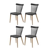 Kit 4 Cadeiras Janaína Midi Rivatti Polipropileno Preto Base Madeira - 1