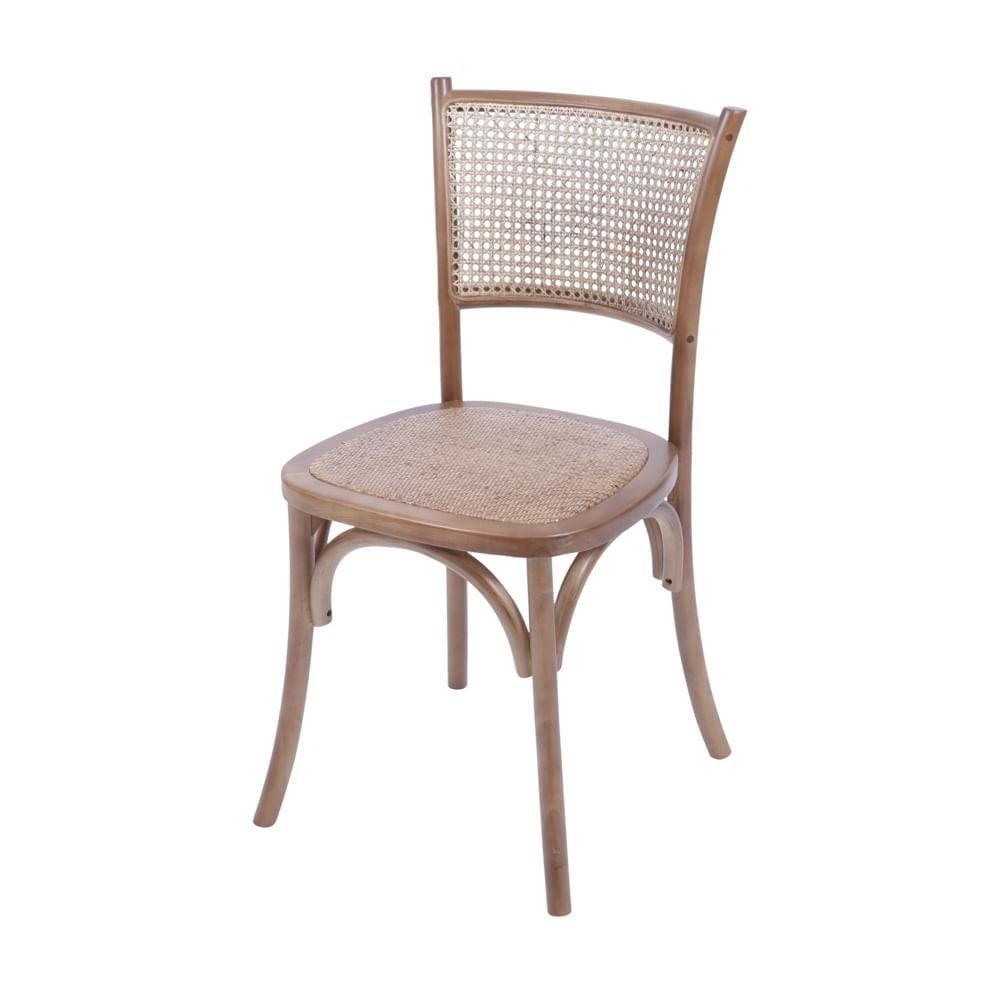 Cadeira Zimba Madeira Escura Assento E Encosto Em Rattan - 1