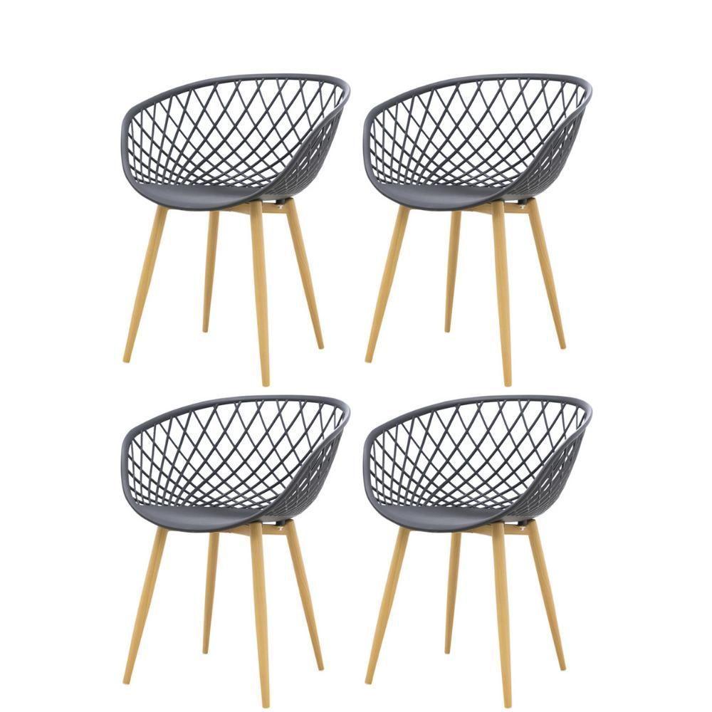 Kit 4 Cadeiras Clarice Rivatti Polipropileno Preto Base Metal - 1