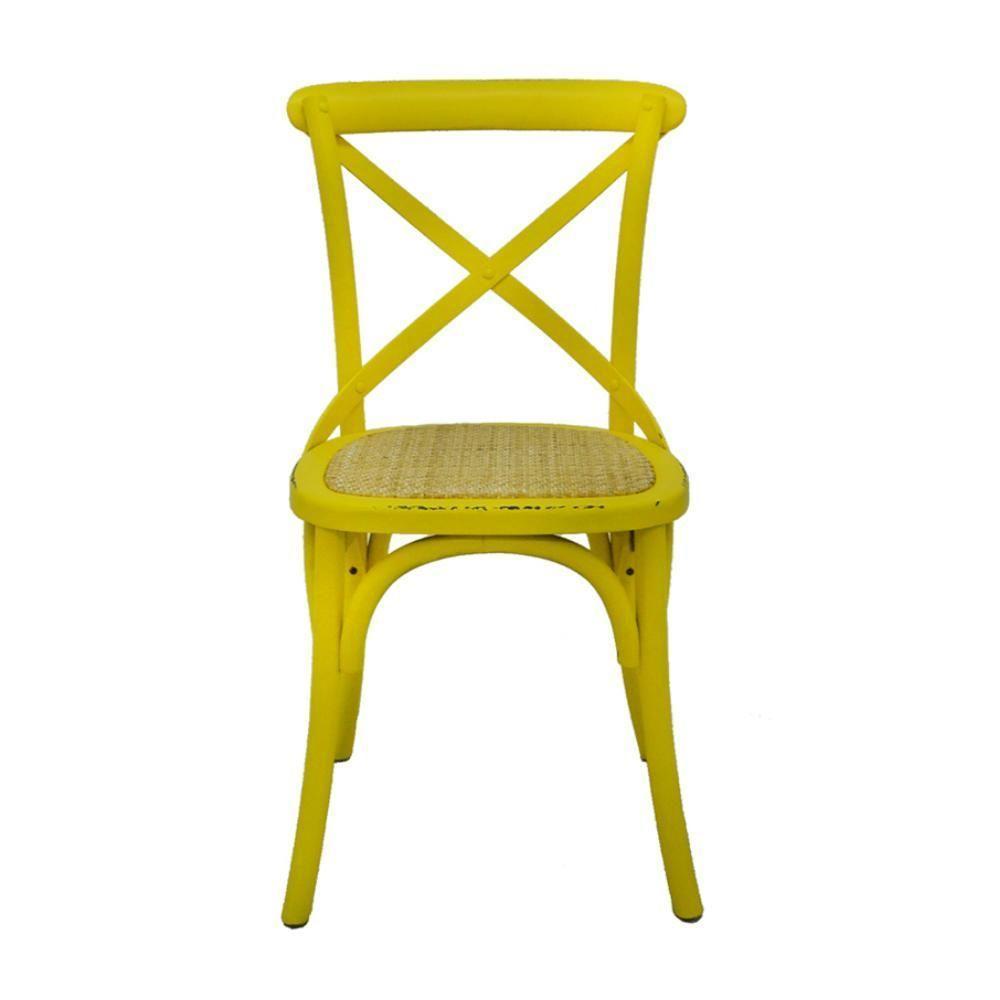 Kit 2 Cadeiras Katrina Cross Rivatti Madeira Amarela Assento Rattan Natural - 5