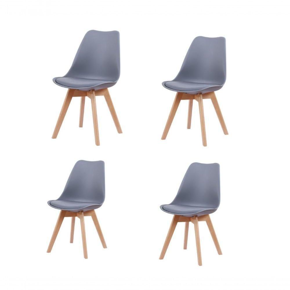 Kit 4 Cadeiras Leda Joly Rivatti Polipropileno Cinza Base Madeira - 1