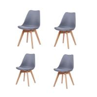 Kit 4 Cadeiras Leda Joly Rivatti Polipropileno Cinza Base Madeira - 1