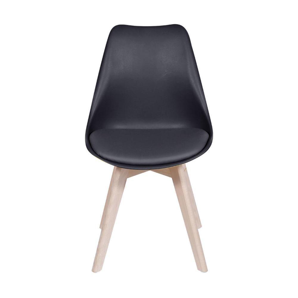 Cadeira Eames Saarinen Polipropileno Assento Estofado Pu Preta Base Madeira - 4