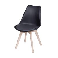 Cadeira Eames Saarinen Polipropileno Assento Estofado Pu Preta Base Madeira - 1