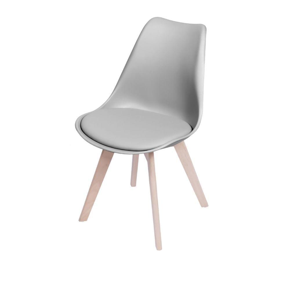 Cadeira Eames Saarinen Polipropileno Assento Estofado Pu Cinza Base Madeira - 1