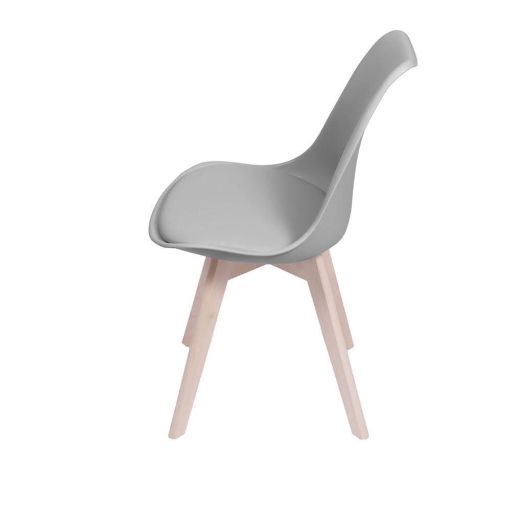 Cadeira Eames Saarinen Polipropileno Assento Estofado Pu Cinza Base Madeira - 3
