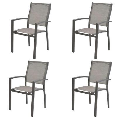 Kit 4 Cadeiras Angra Rivatti Em Aluminio Amêndoa Com Tela Mesh Bege