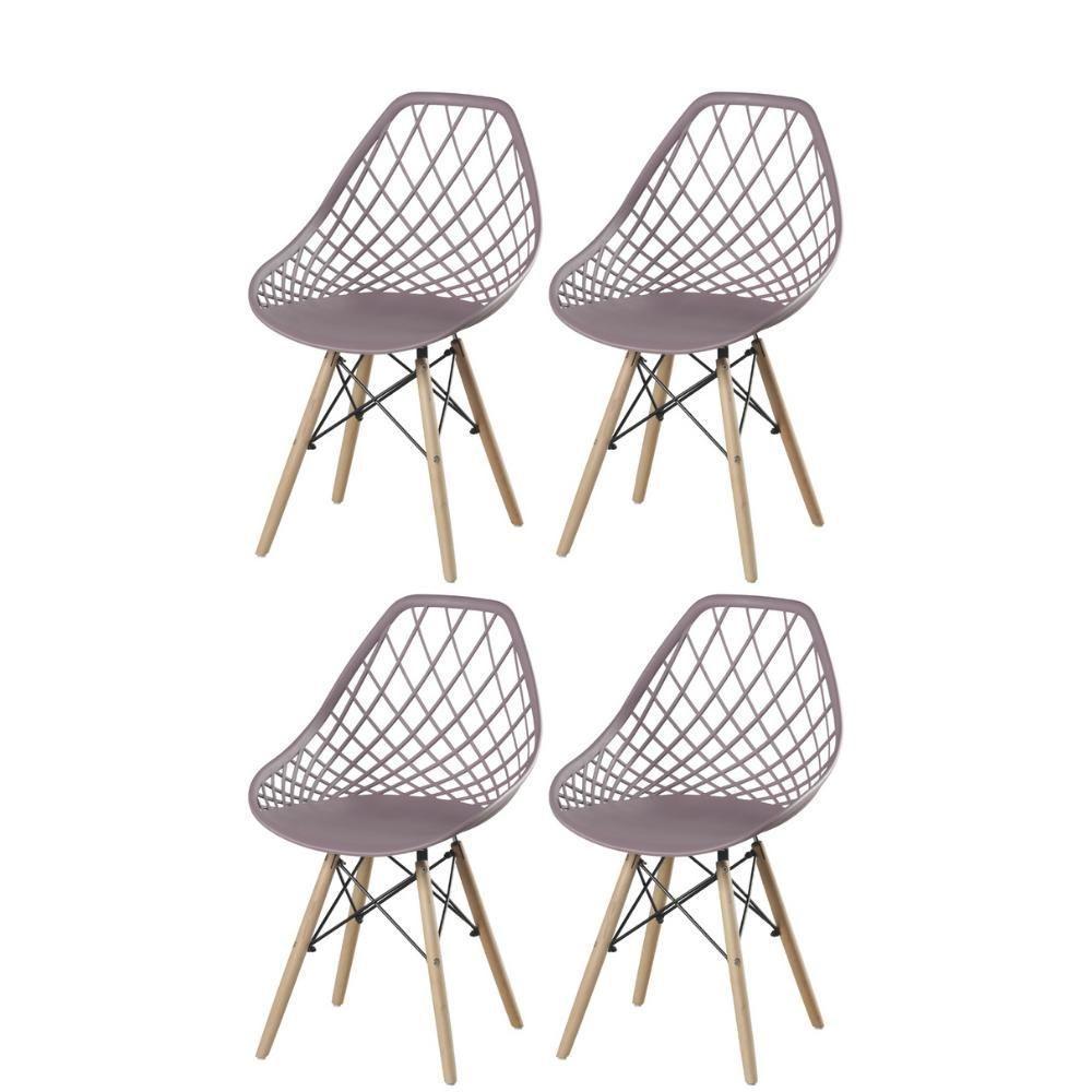 Kit 4 Cadeiras Cloe Kaila Rivatti Polipropileno Camurça Base Madeira - 1