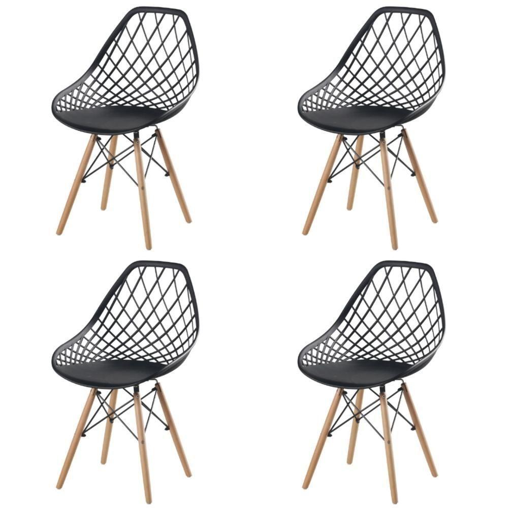 Kit 4 Cadeiras Cloe Kaila Rivatti Polipropileno Preto Base Madeira - 1