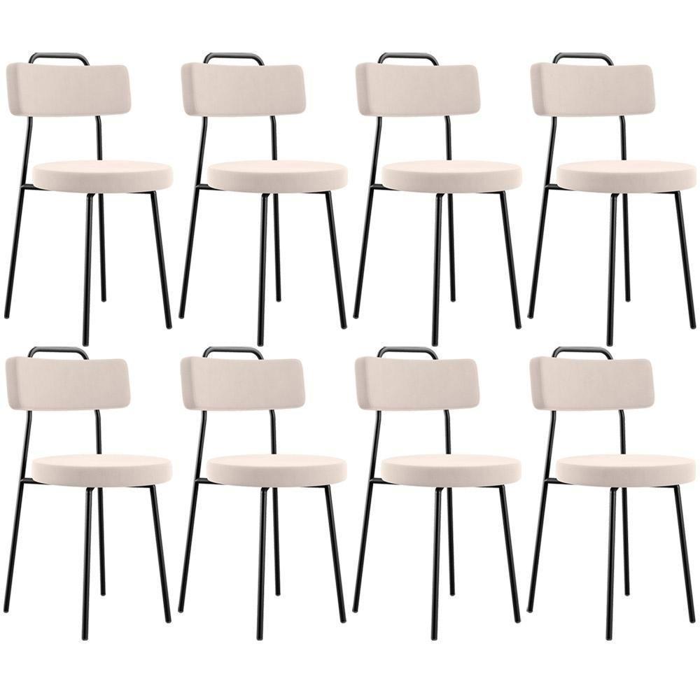 Kit 08 Cadeiras Decorativas Estofada Para Sala De Jantar Barcelona L02 Suede Bege - Lyam Decor - 1